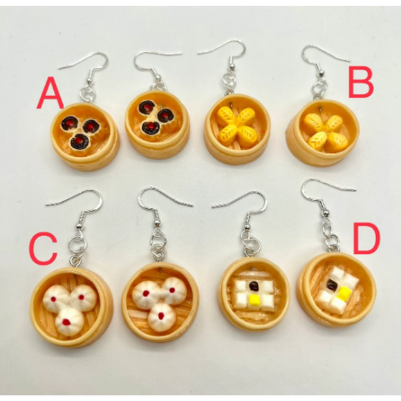 Dumpling Earrings - Dim Sum Dumplings - Steamer Earrings - Asian Earrings - Picture 2 of 10